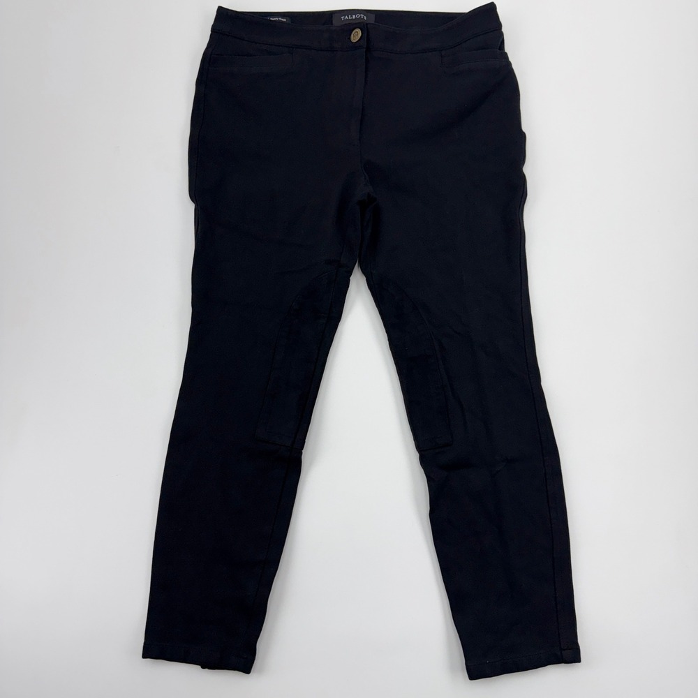 Talbots Womens 6P Black Skinny Ankle Pants Faux Leather Knee Patch Equestrian